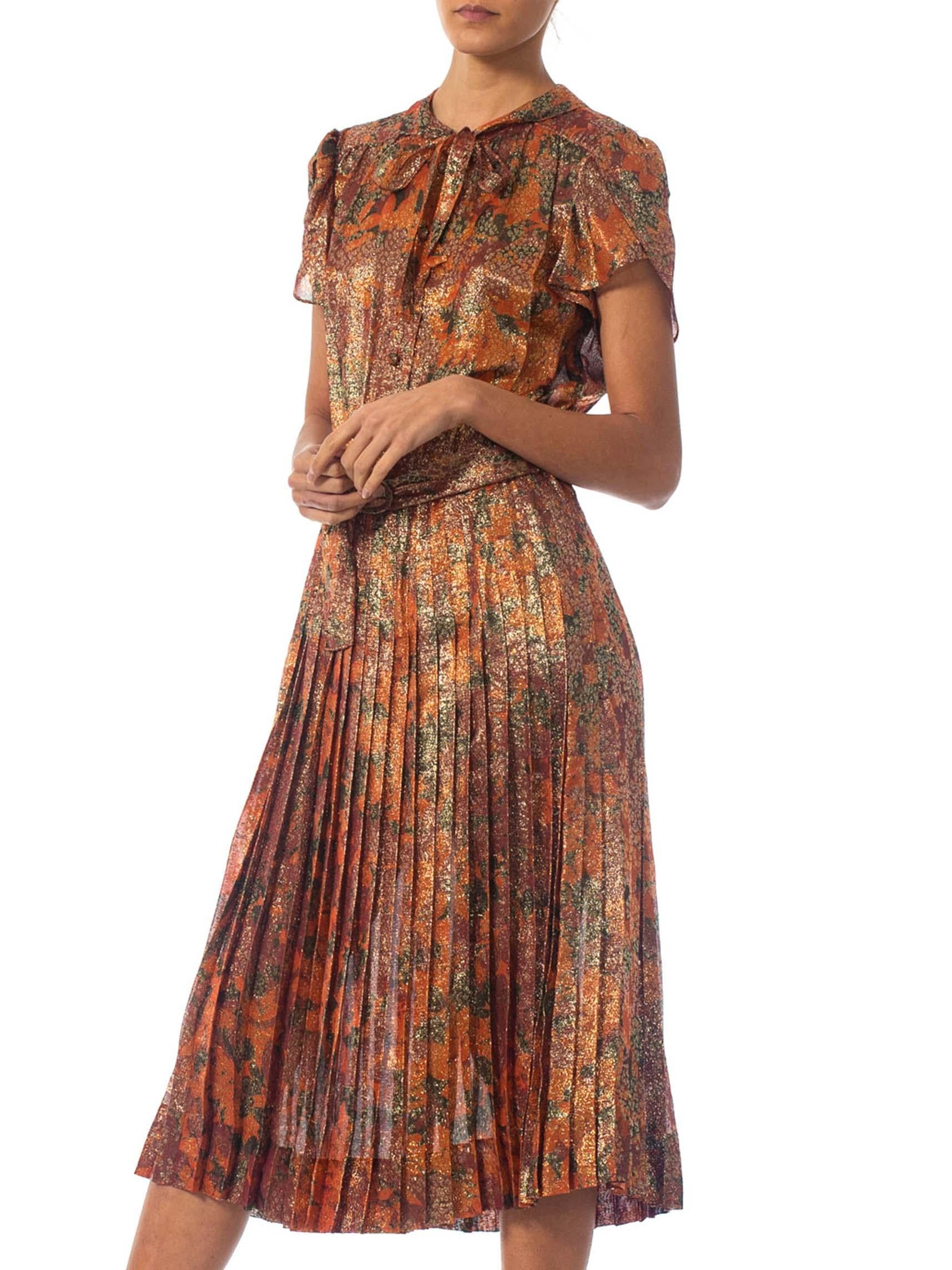 1970S Orange & Brown Silk Lurex Chiffon Day To Night Cocktail Dress For Sale 3