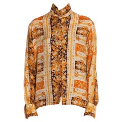 1970S Orange Brown & White Polyester Funky Striped Disco Shirt