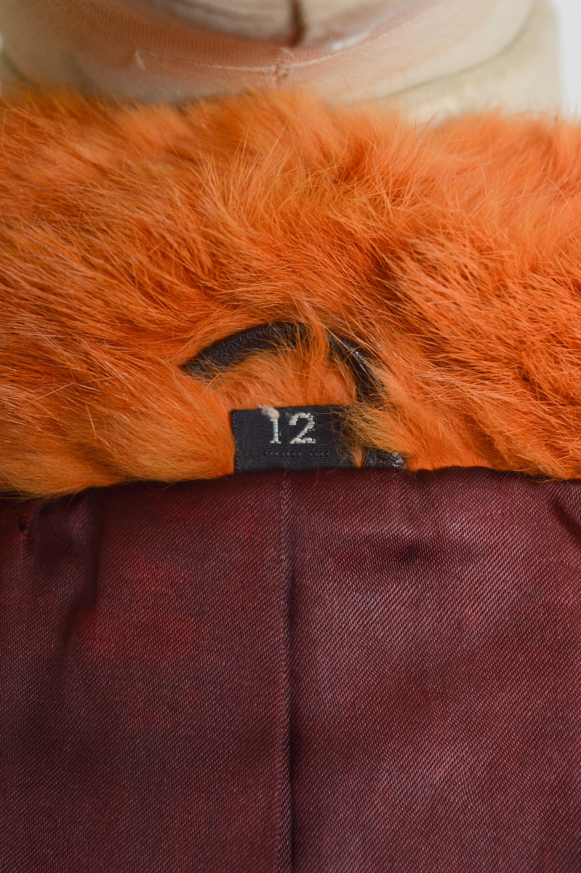 1970s Orange Coney fur Cropped Wool Vintage Bomber Jacket - Coat 7