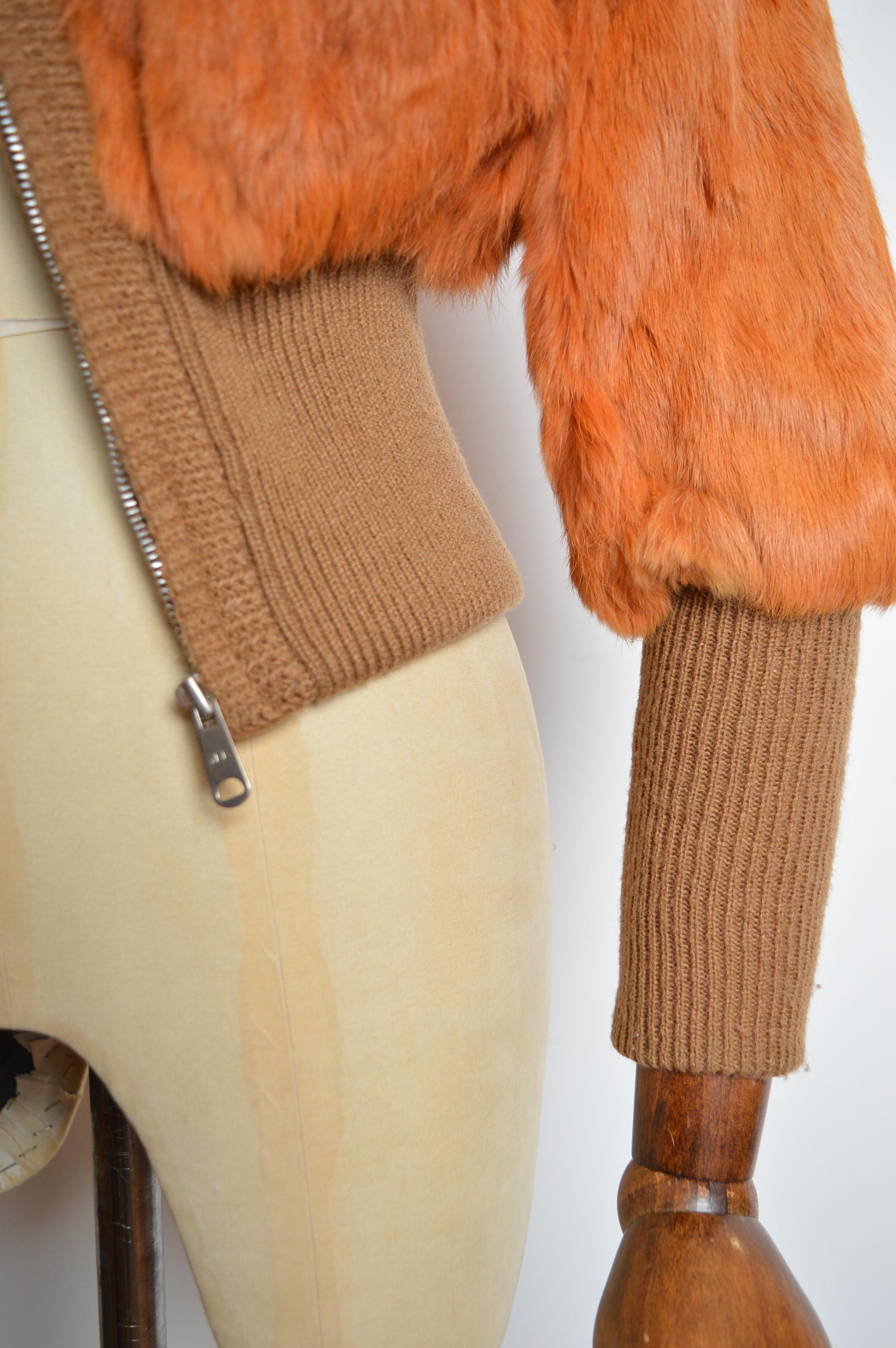 1970s Orange Coney fur Cropped Wool Vintage Bomber Jacket - Coat 5