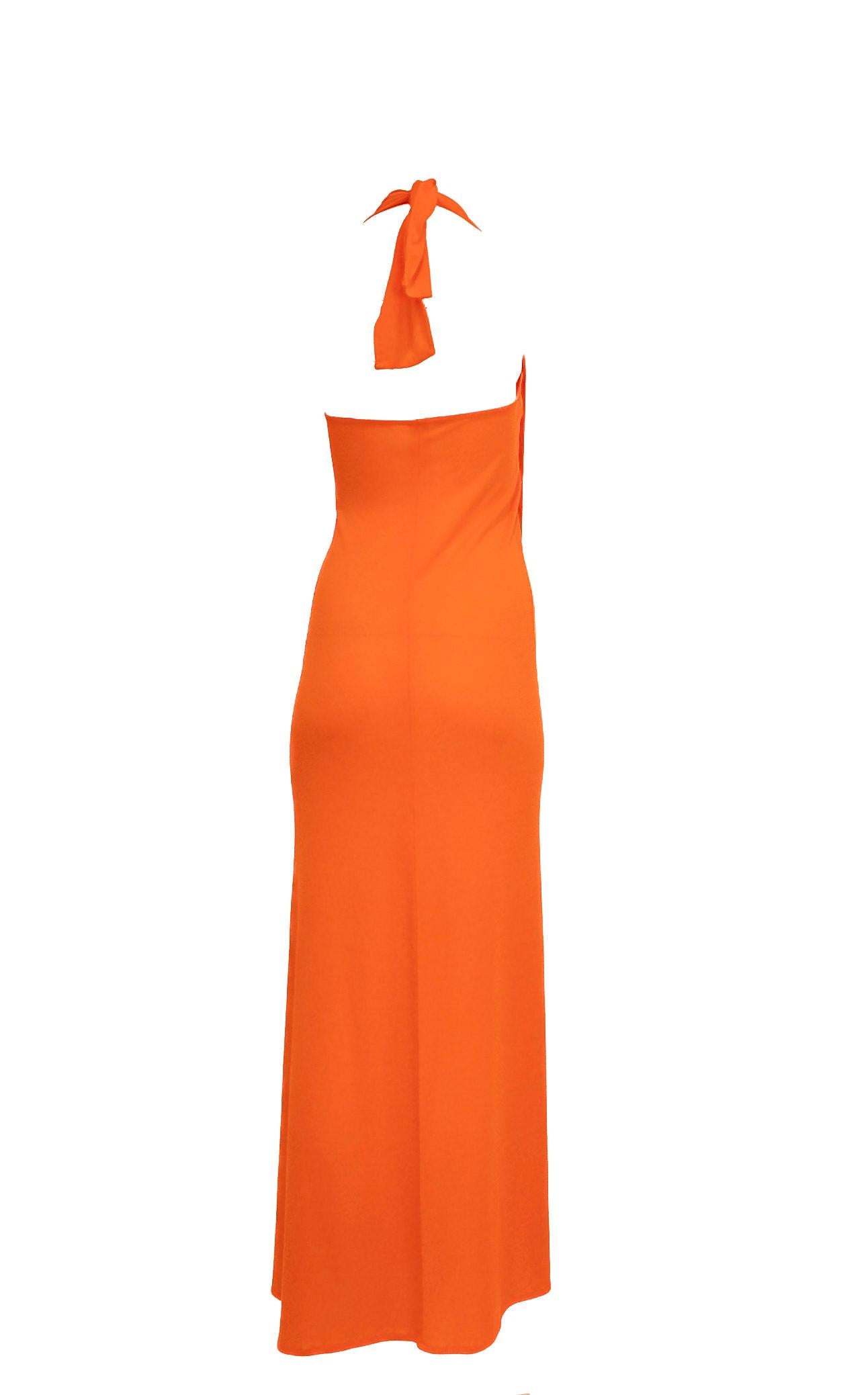 1970s Orange Jersey Wrap Dress In Good Condition For Sale In Los Angeles, CA