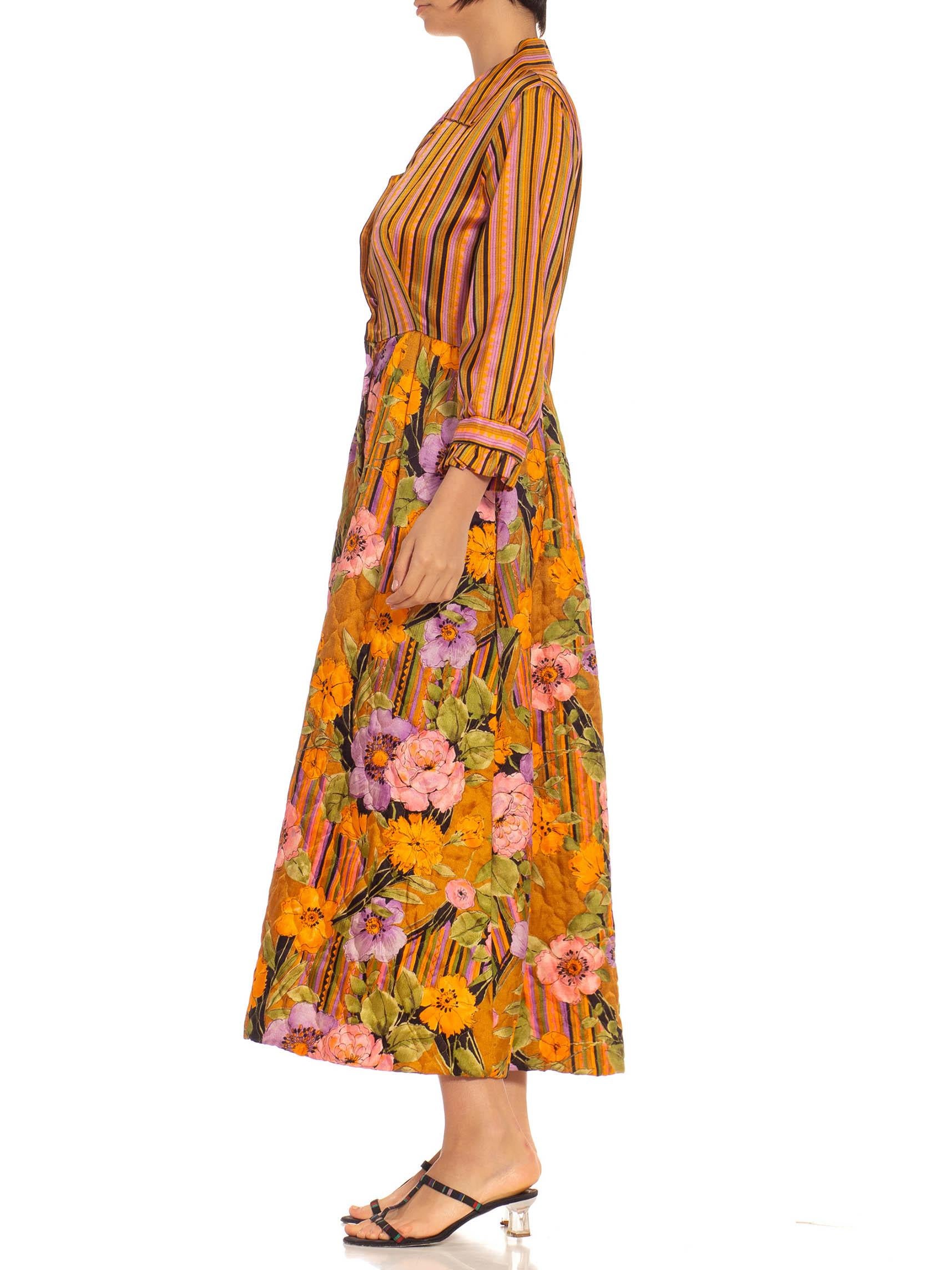 Van Raalte 1970S Orange & Purple Silk Blend Stripe Floral Gown 
