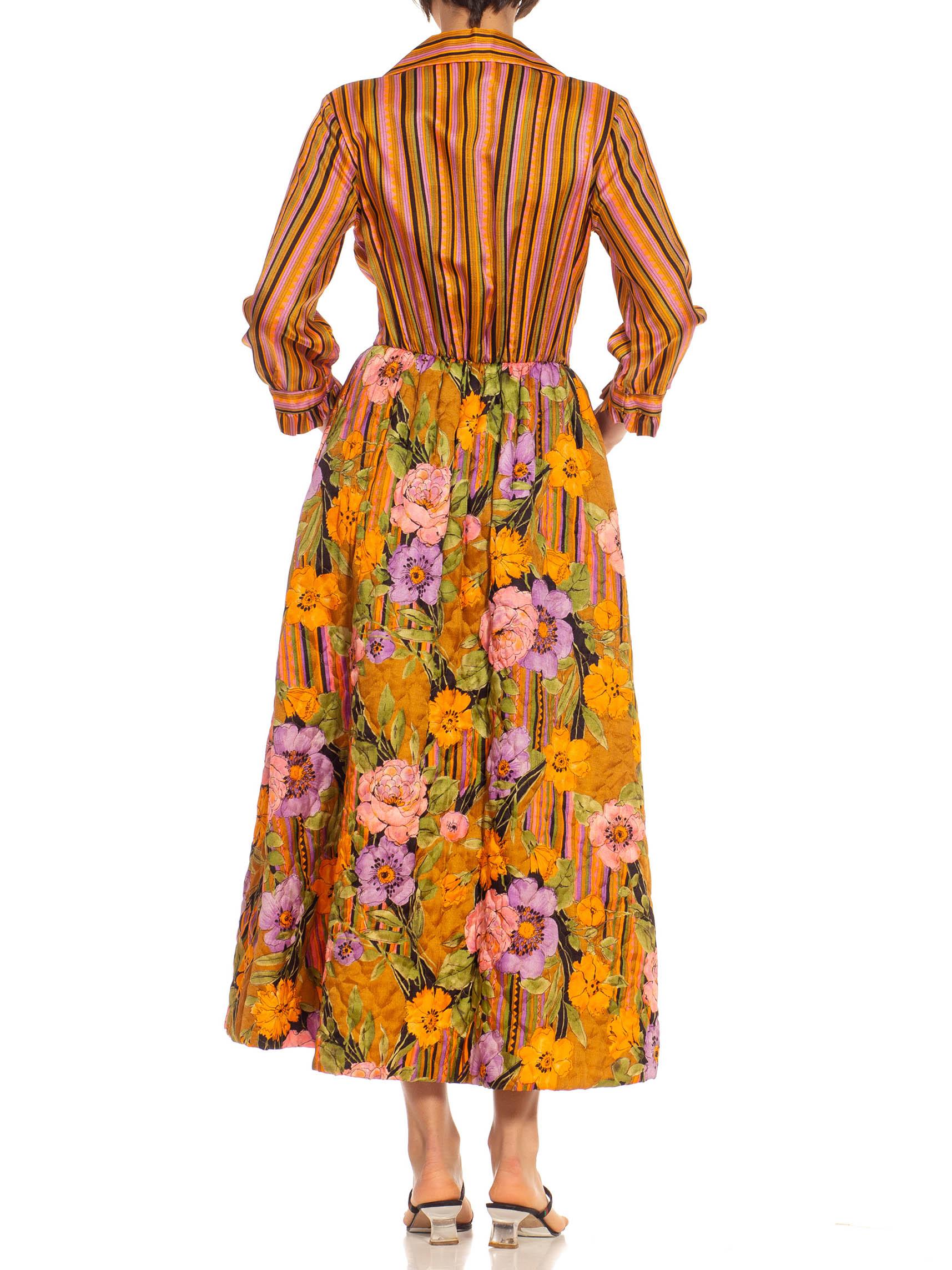 1970S Orange & Purple Silk Blend Stripe Floral Gown 2