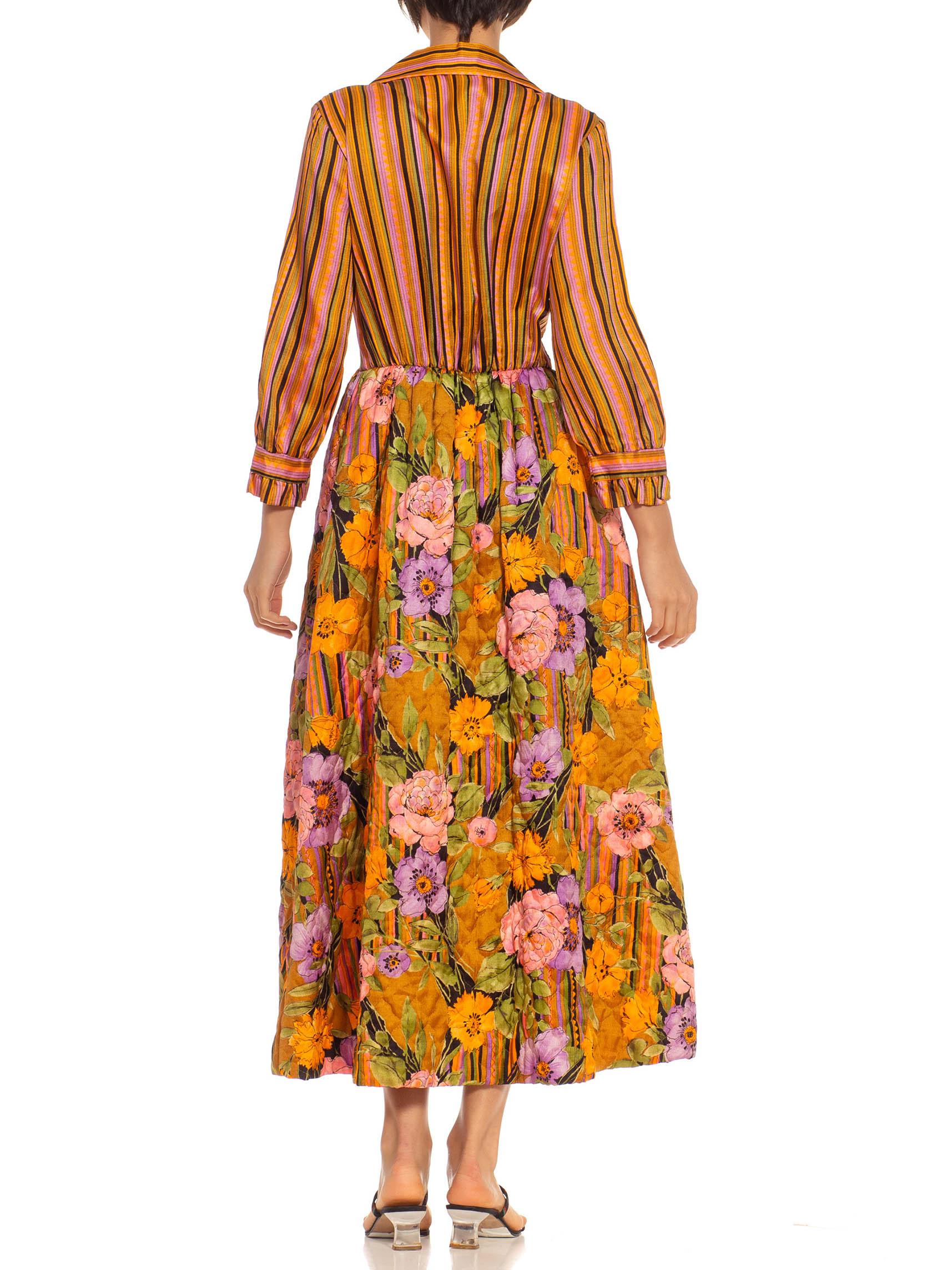 1970S Orange & Purple Silk Blend Stripe Floral Gown 4