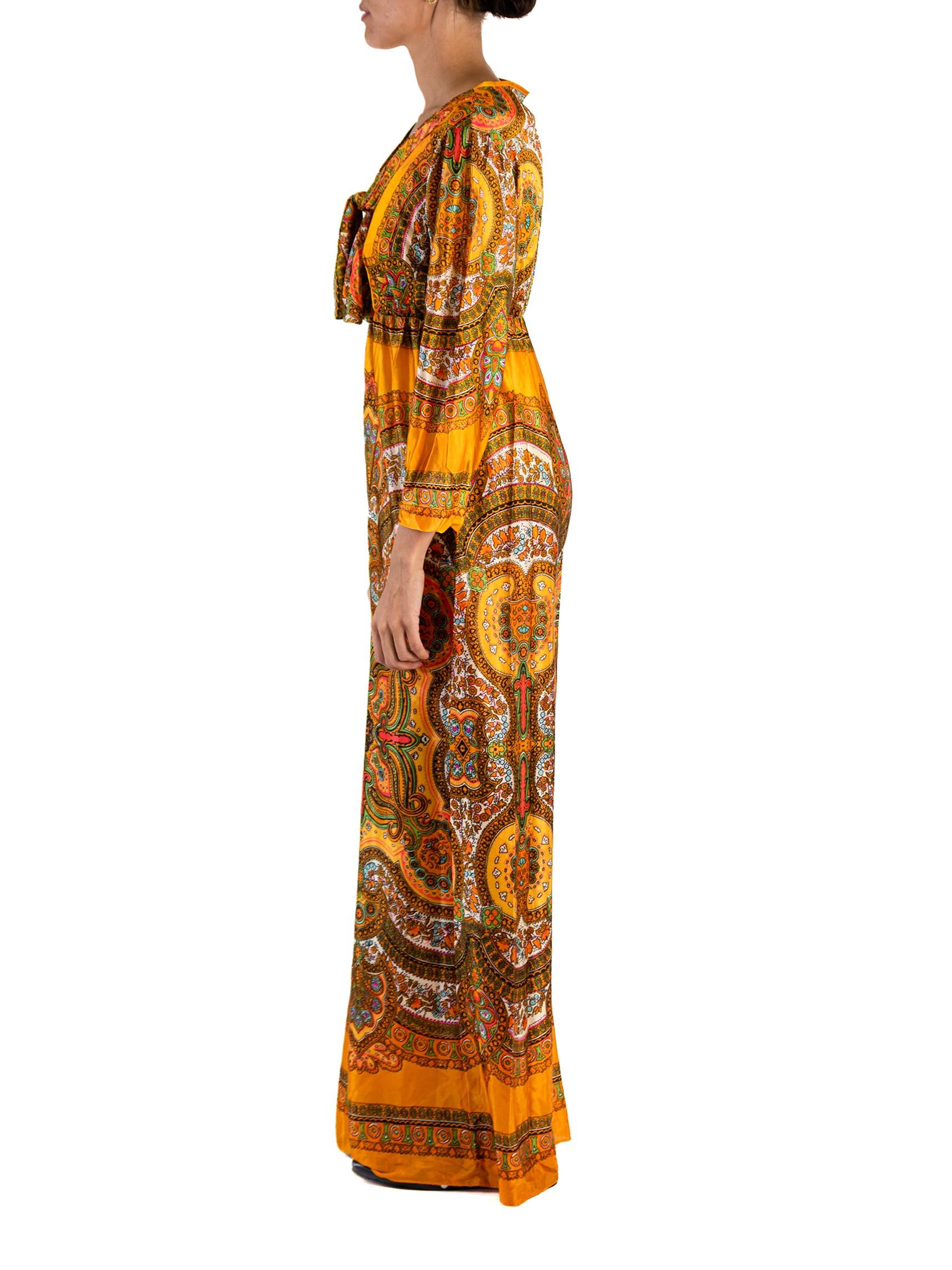 Tagged Large 1970S Orange Silk Satin Paisley Psychedelic  Jumpsuit 