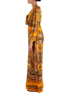 1970S Orange Silk Satin Paisley Psychedelic  Jumpsuit