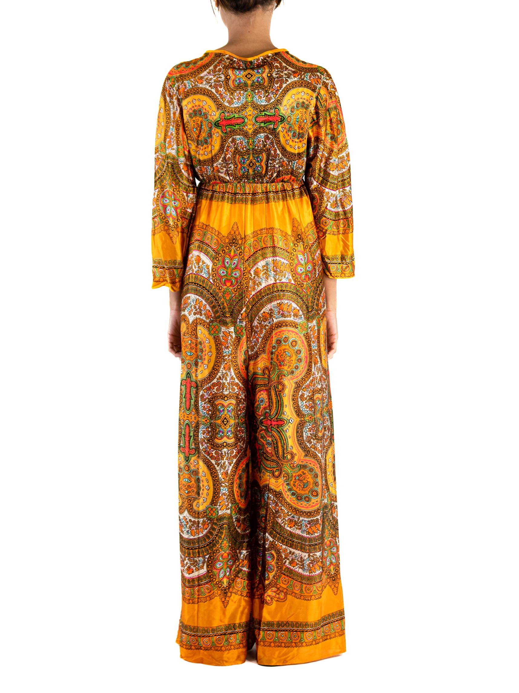 1970S Orange Silk Satin Paisley Psychedelic  Jumpsuit For Sale 3