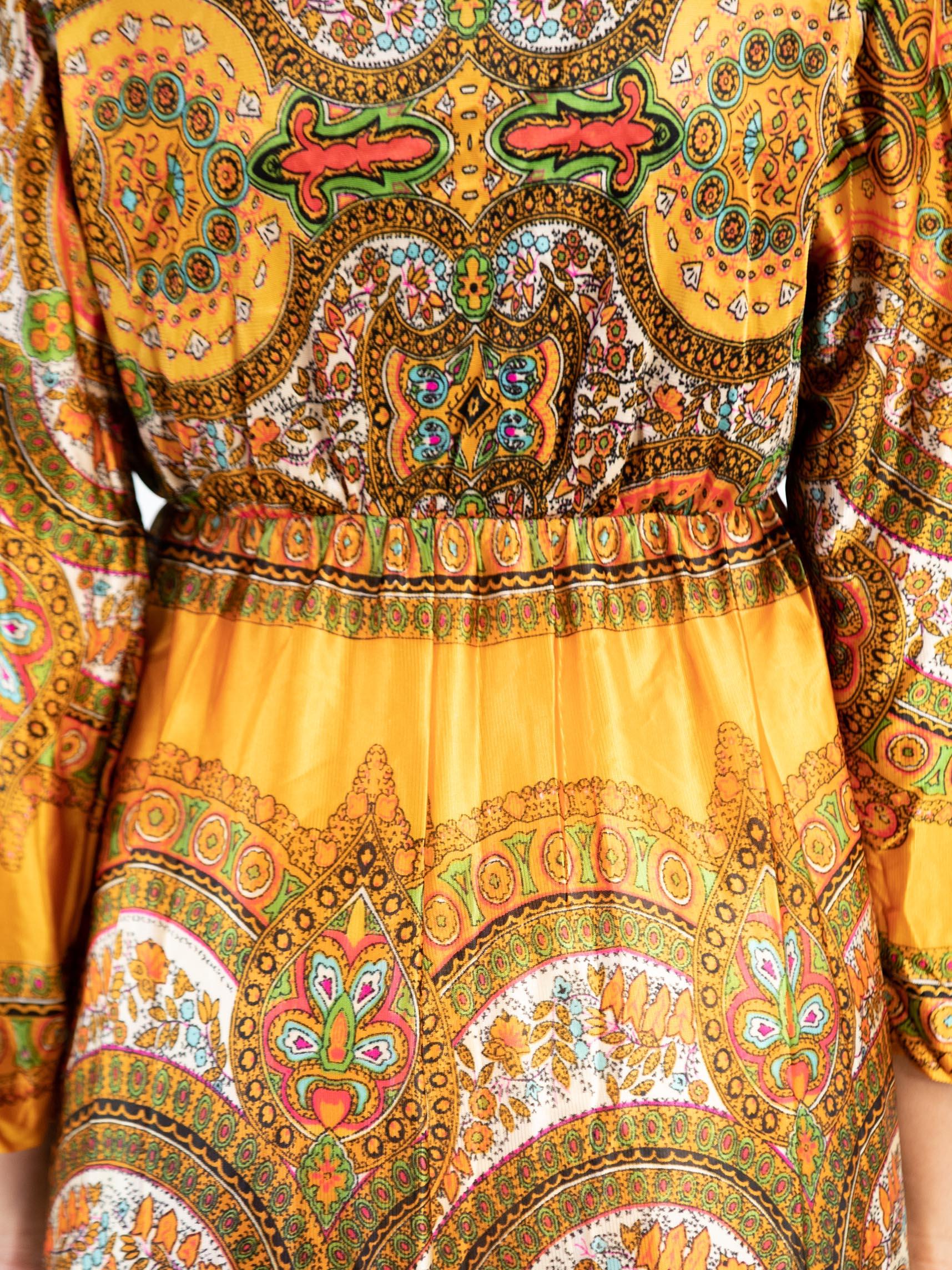 1970S Orange Silk Satin Paisley Psychedelic  Jumpsuit For Sale 4