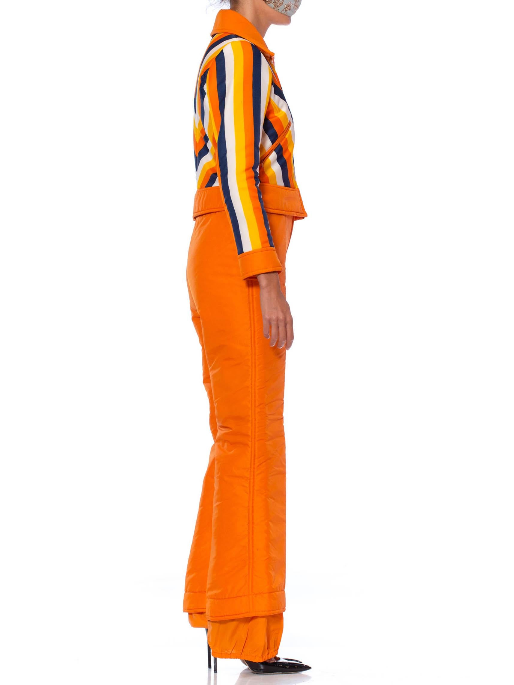 1970S Orange Striped Waterproof Nylon Detachable Jacket Ski Jumpsuit In Excellent Condition In New York, NY