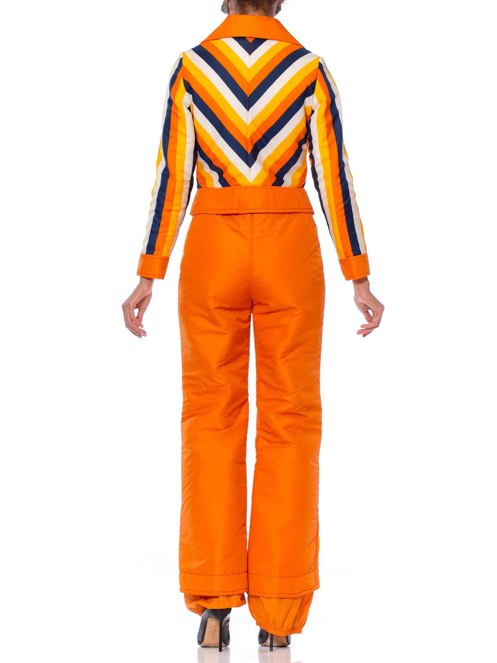 1970S Orange Striped Waterproof Nylon Detachable Jacket Ski Jumpsuit 1
