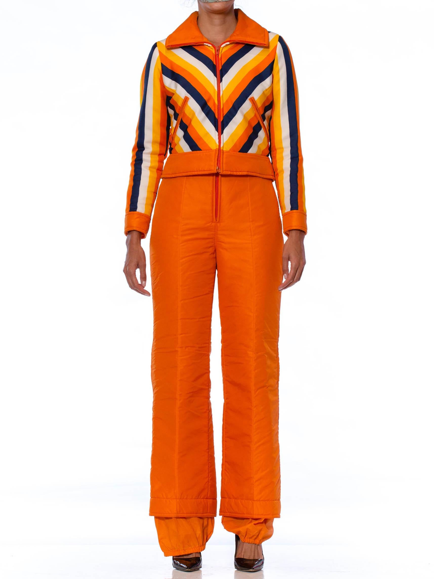 1970S Orange Striped Waterproof Nylon Detachable Jacket Ski Jumpsuit 2