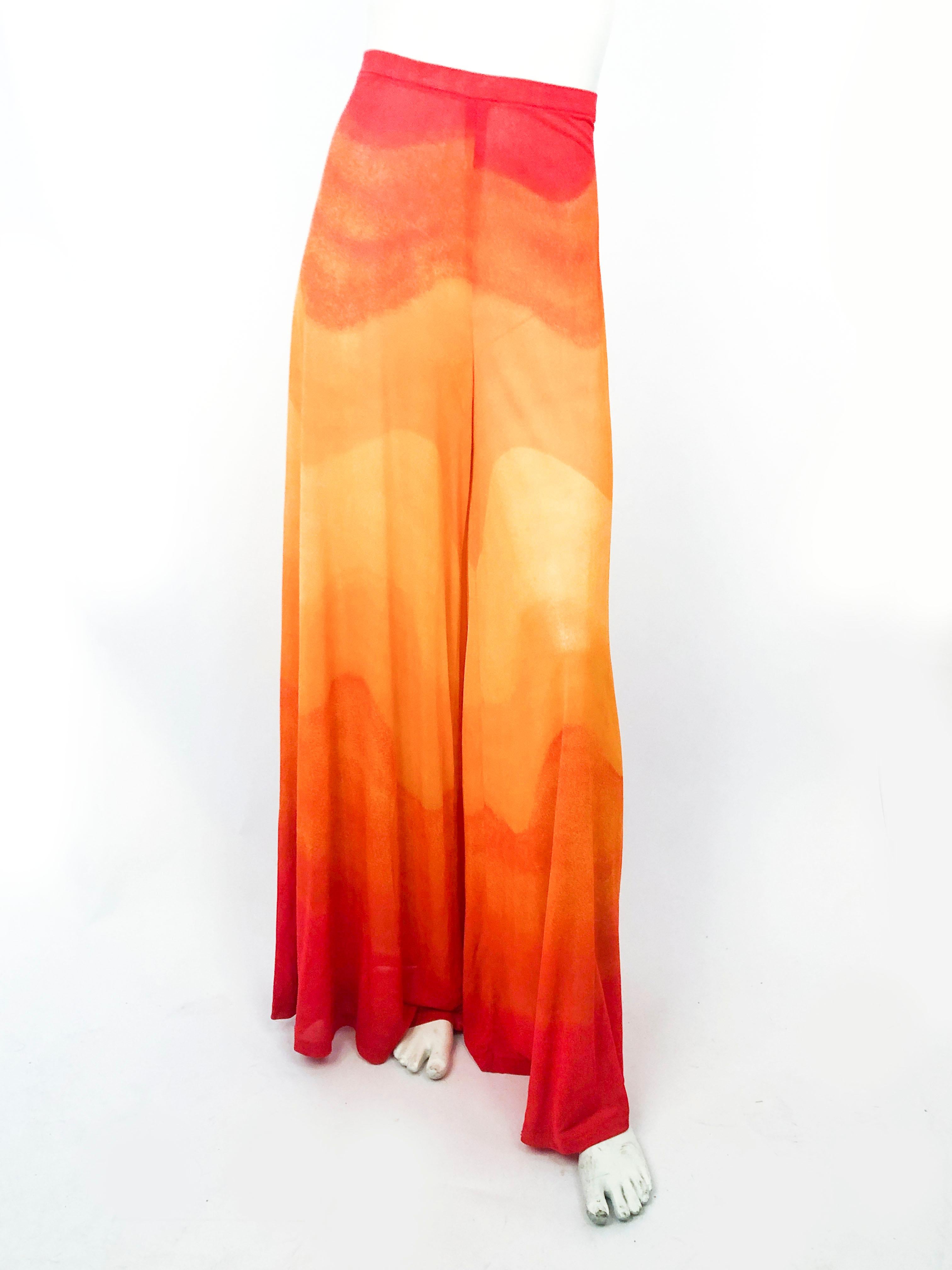 Red 1970s Orange Toned Wide Leg Pants 