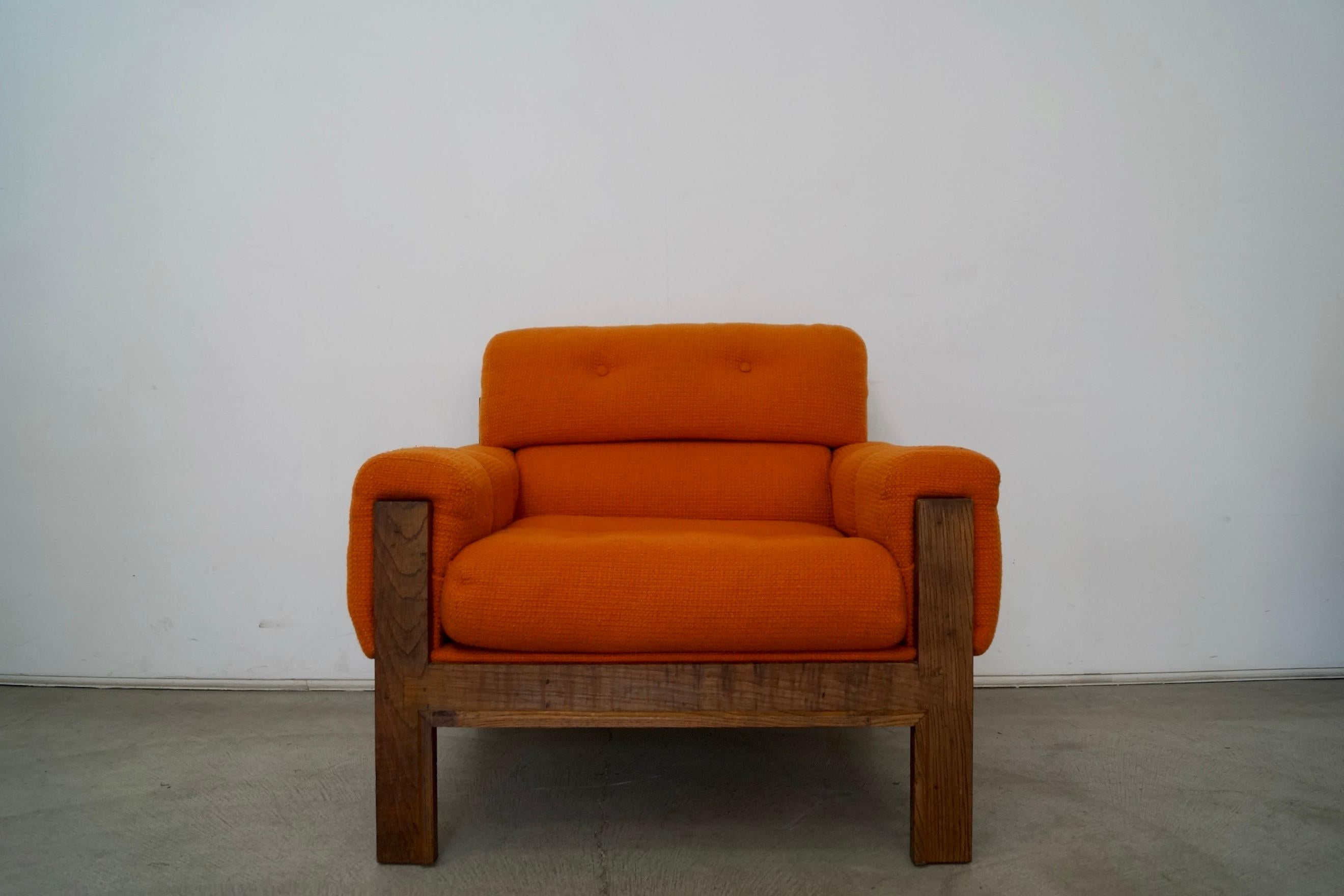 Mid-Century Modern 1970s Orange Tweed Lounge Chair