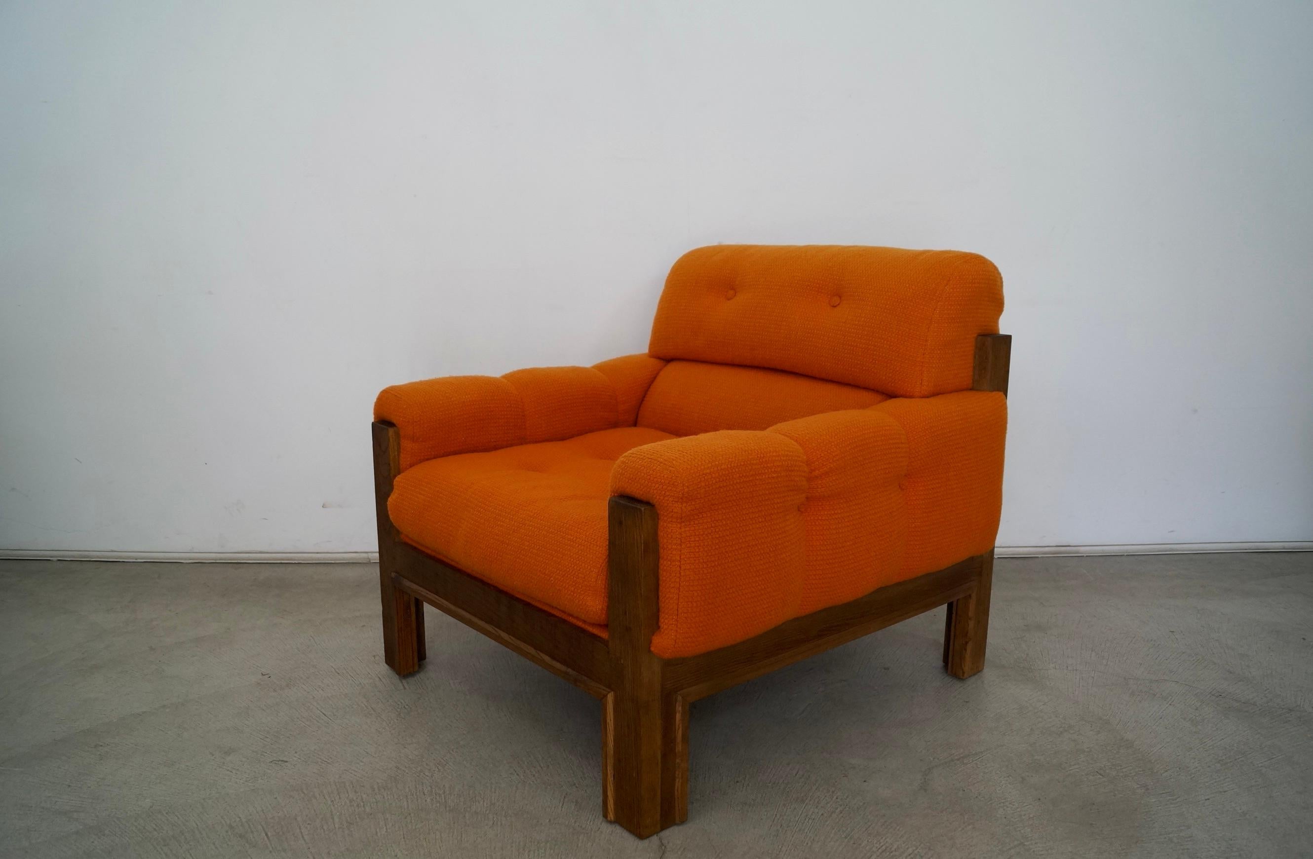 Late 20th Century 1970s Orange Tweed Lounge Chair