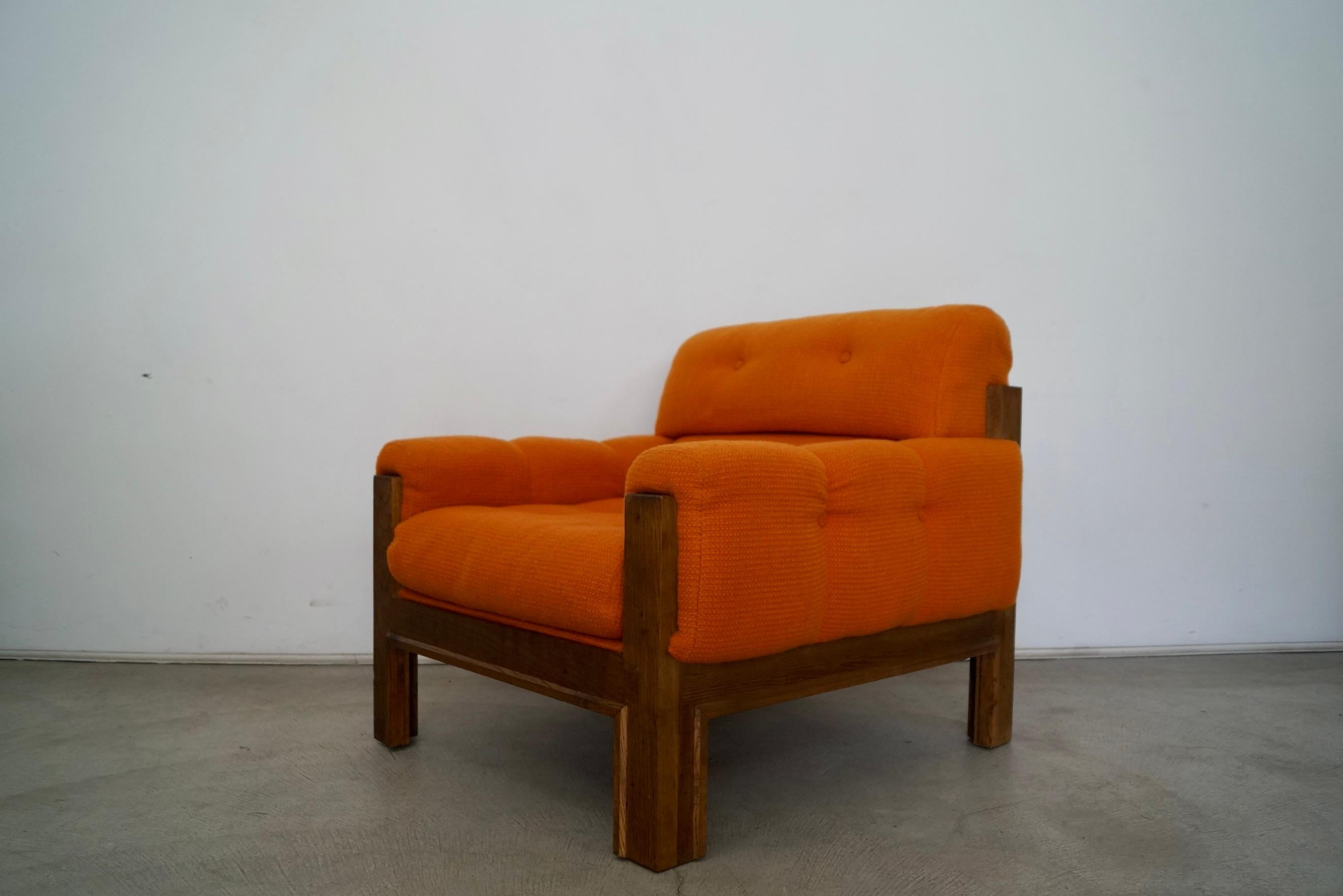 Wool 1970s Orange Tweed Lounge Chair