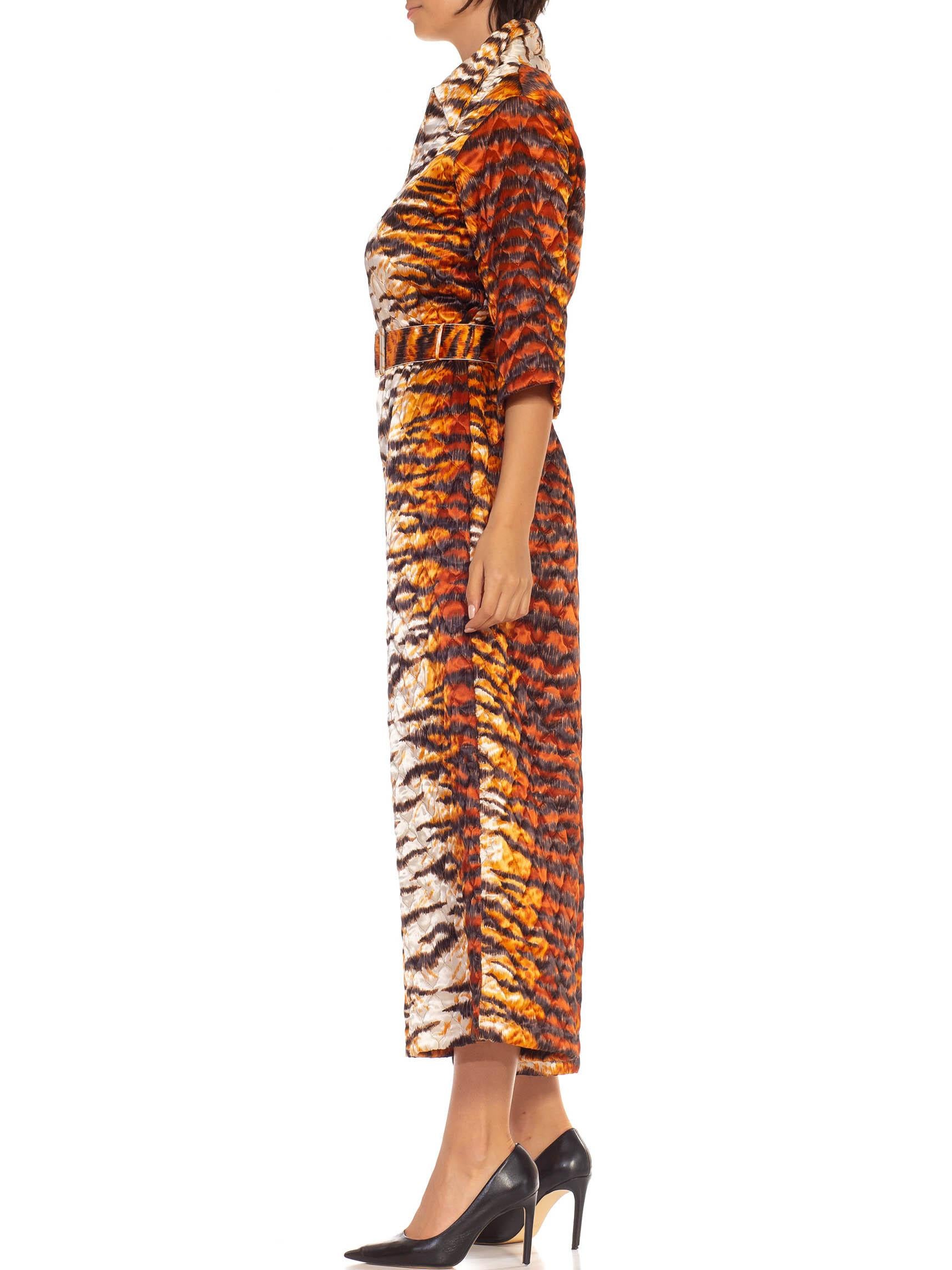 New with tags 1970S Orange & White Polyester Blend Quilted Tiger Print Jumpsuit 