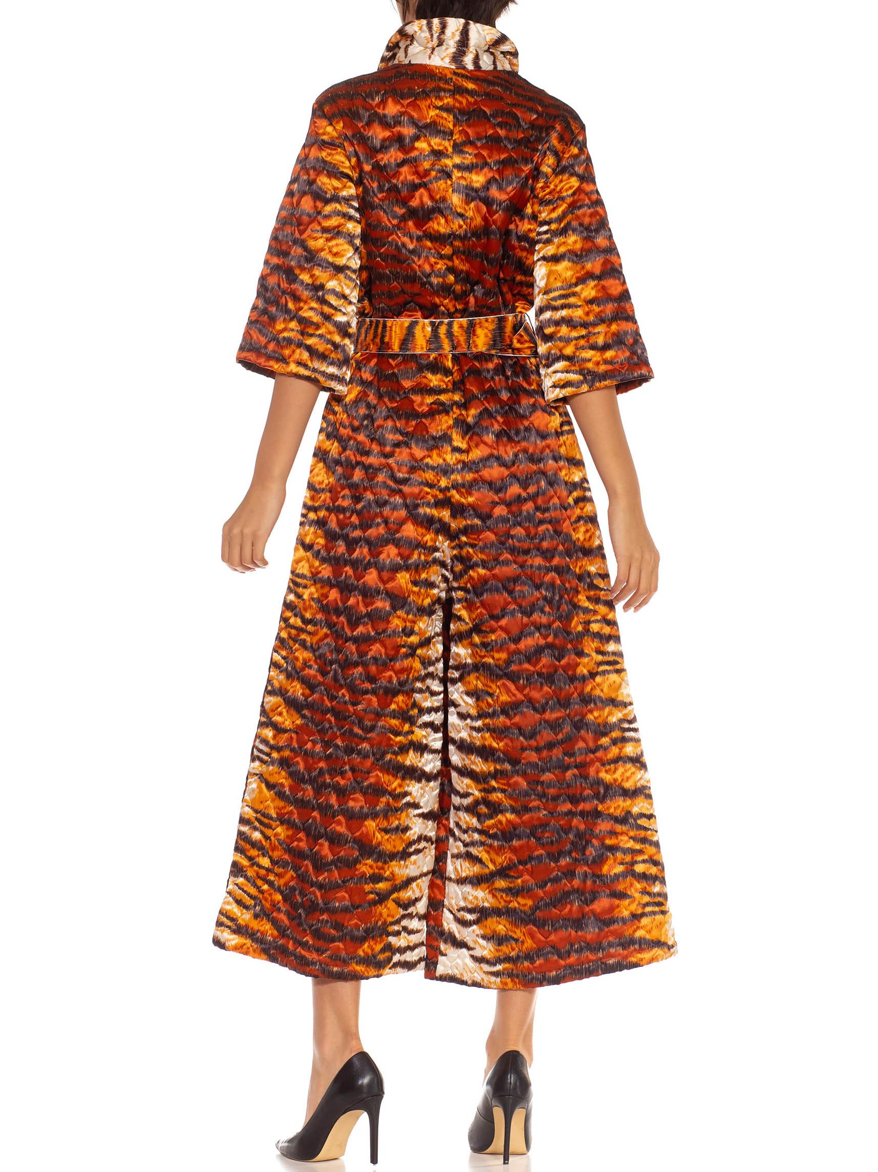 Brown 1970S Orange & White Polyester Blend Quilted Tiger Print Jumpsuit For Sale