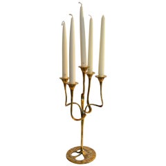 1970s Organic Five-Arm Candelabra Cast in Bronze
