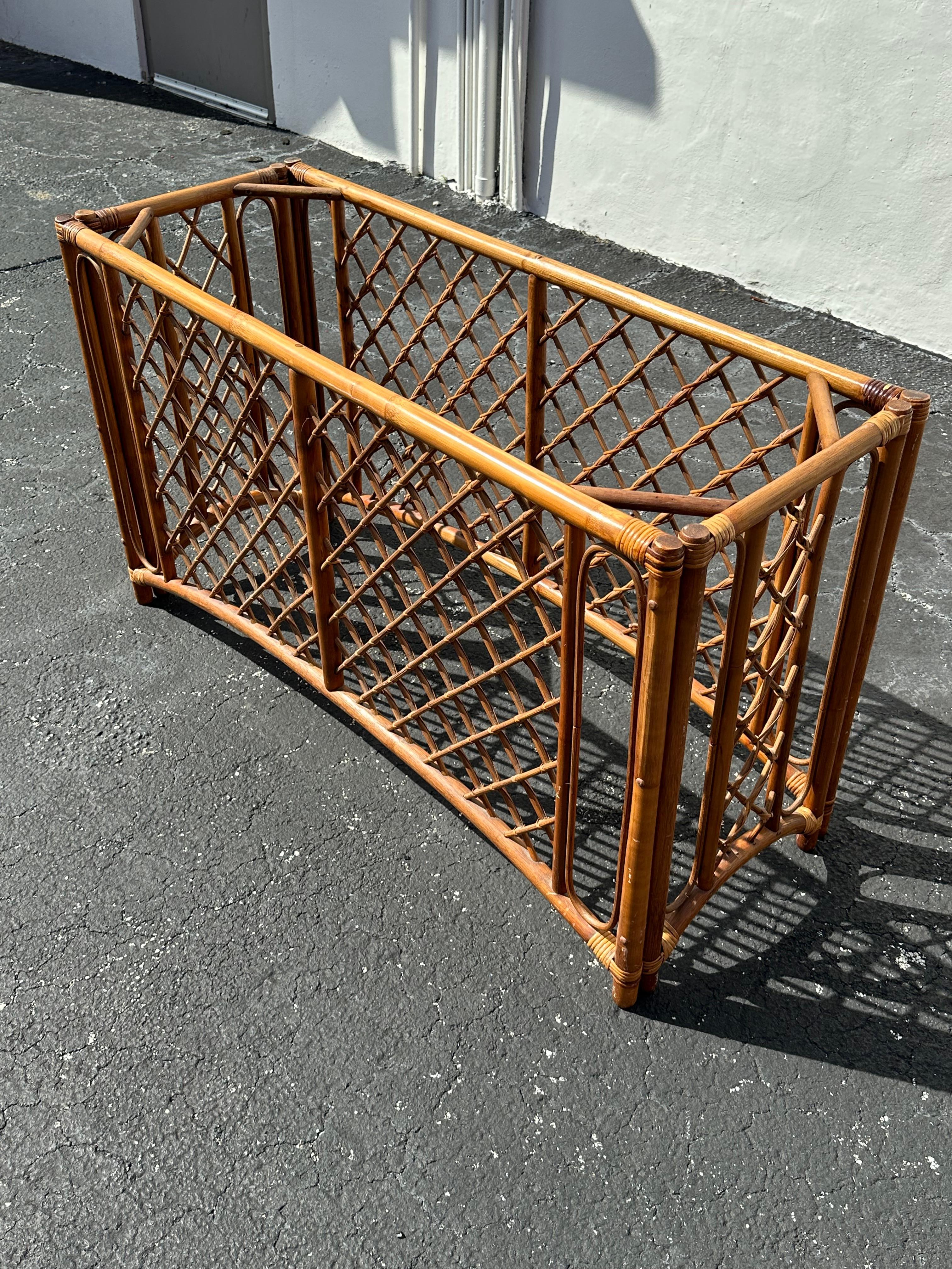 1970s Organic Lattice Rattan Console Table For Sale 4