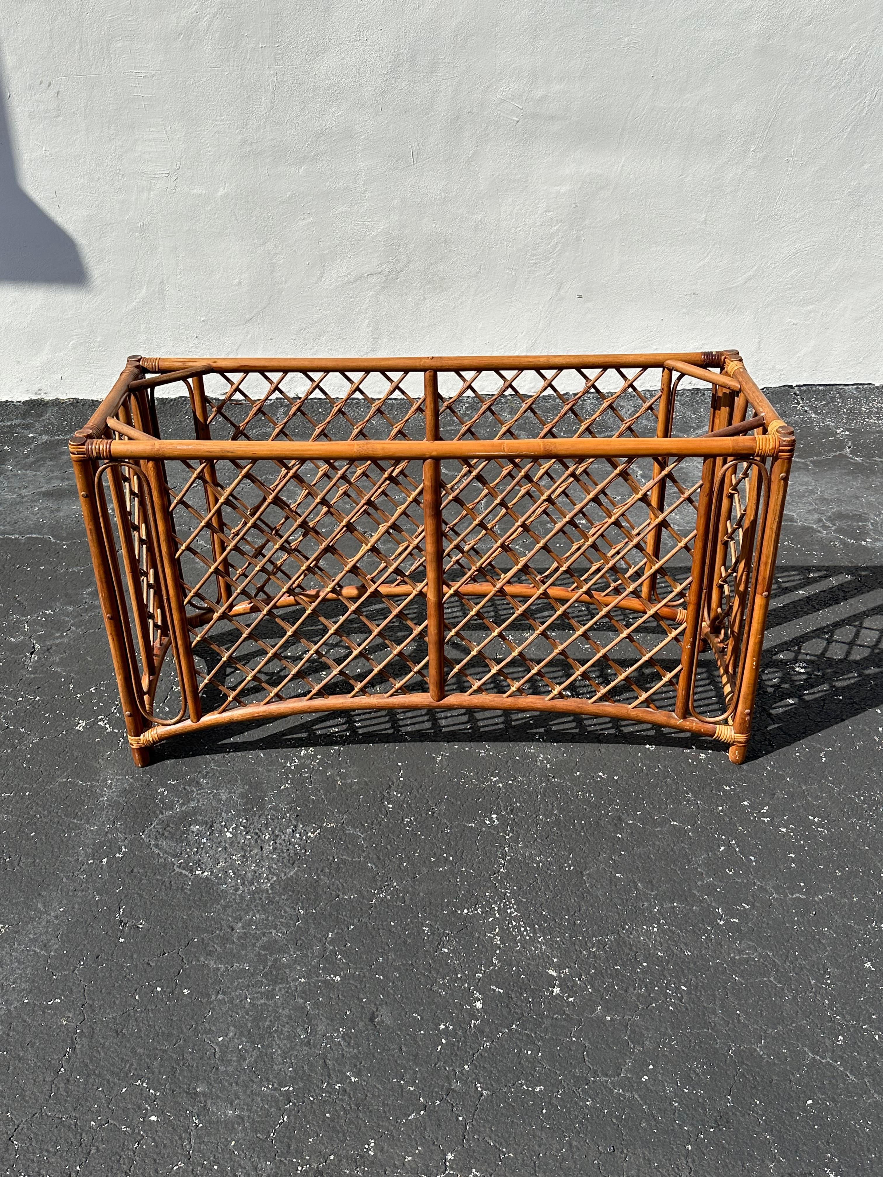 1970s Organic Lattice Rattan Console Table For Sale 5