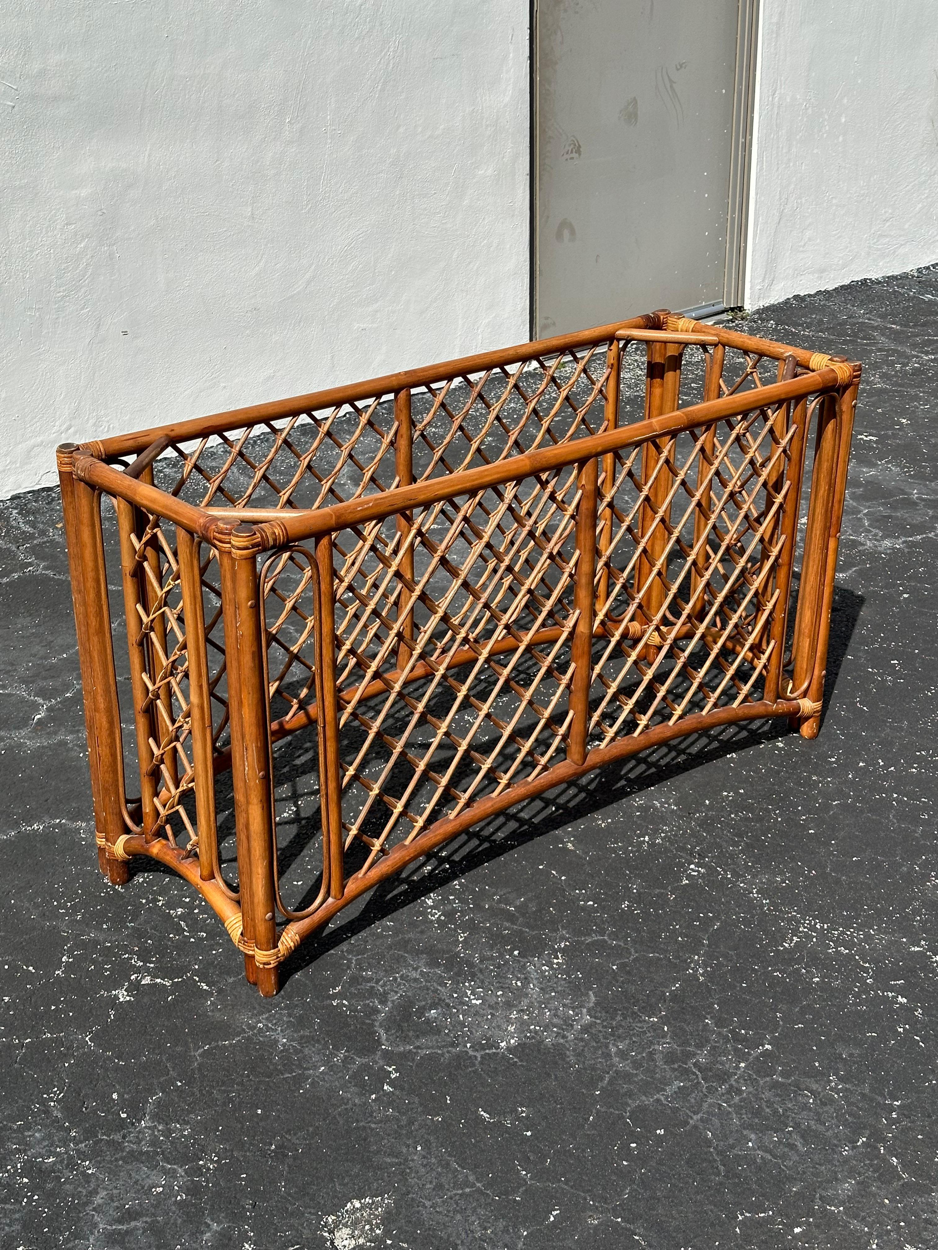 1970s Organic Lattice Rattan Console Table For Sale 3