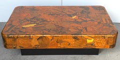 1970s Organic Modern Copper & Brass Inlaid Coffee Table on Ebonized Base