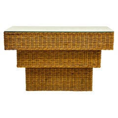 1970s Organic Modern Graduated Wicker Console Table