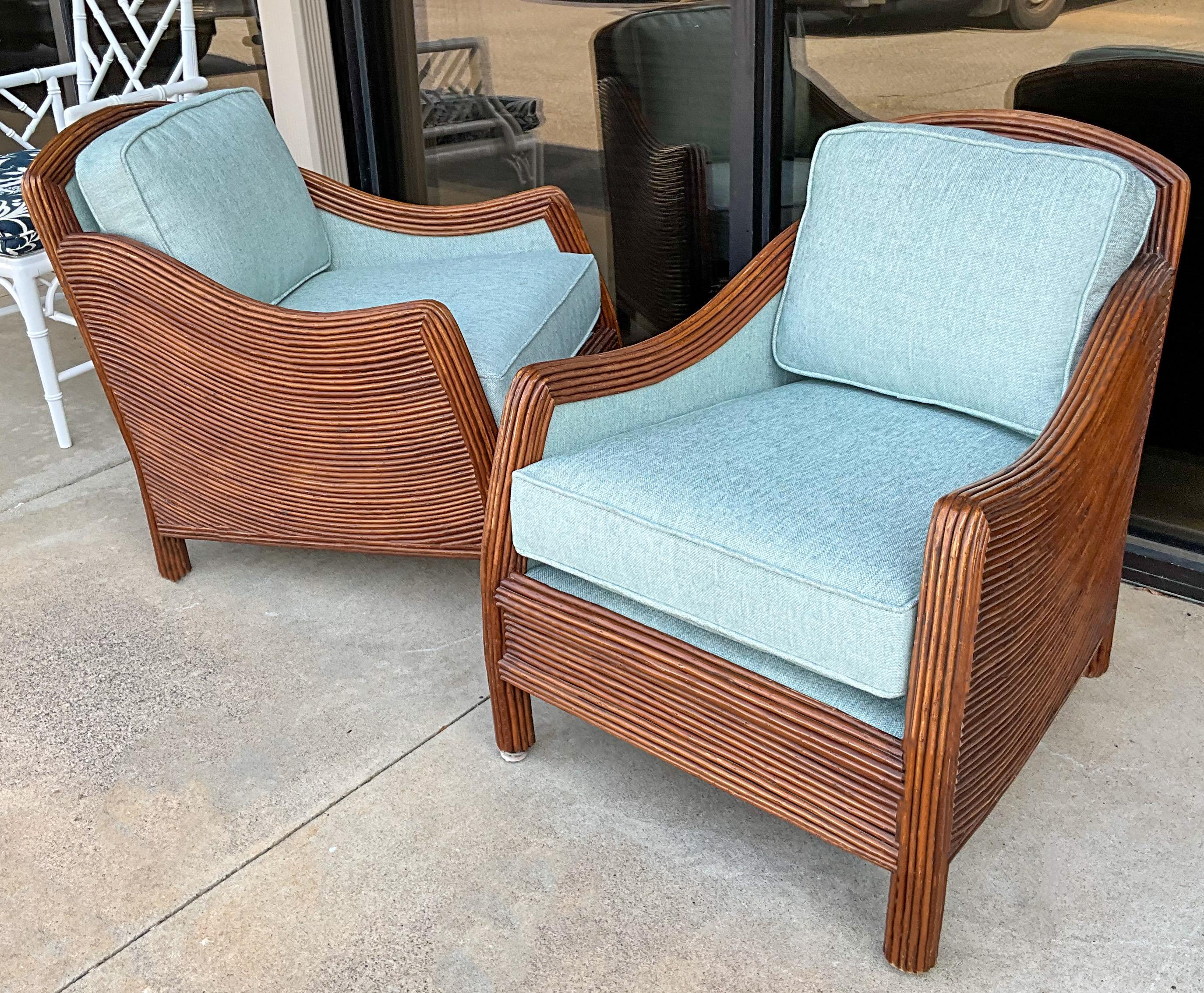 Upholstery 1970s Organic Modern Pencil Bamboo Club Chairs, Pair For Sale
