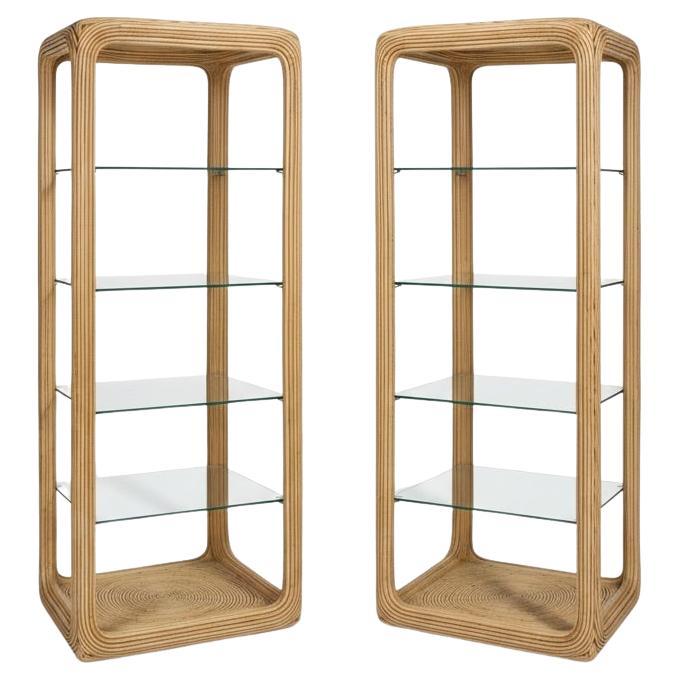 1970s Organic Modern Pencil Bamboo Etageres Shelves Bookcases - Pair