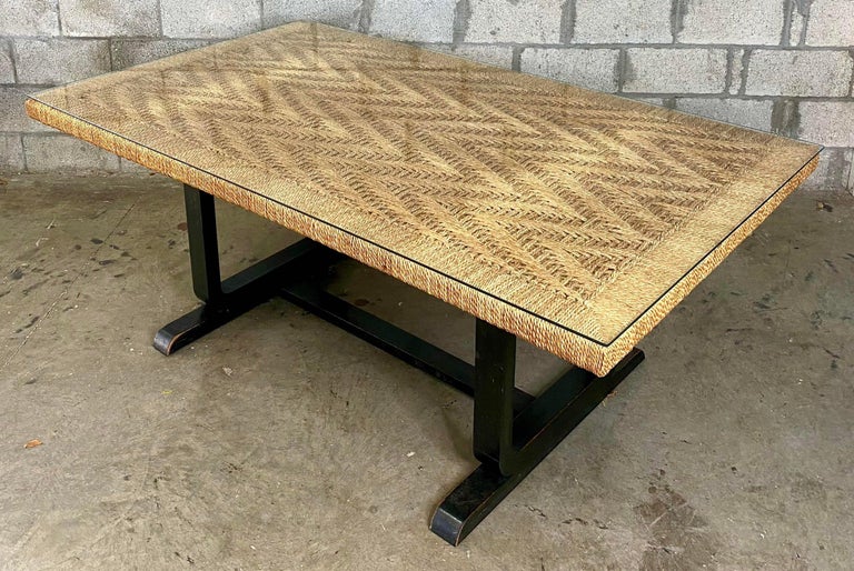1970s Organic Modern Woven Jute Desk or Dining Room Table For Sale at