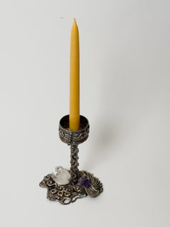 1970s Organic Sculptural Candleholder with Amethyst & Rock Crystal, Forest Style