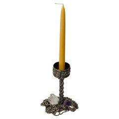 1970s Organic Sculptural Candleholder with Amethyst & Rock Crystal, Forest Style