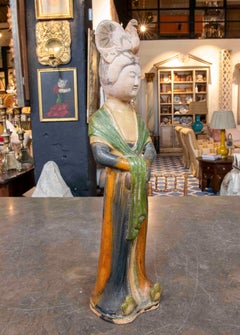 1970s Oriental Female Figure in Polychrome Glazed Ceramic