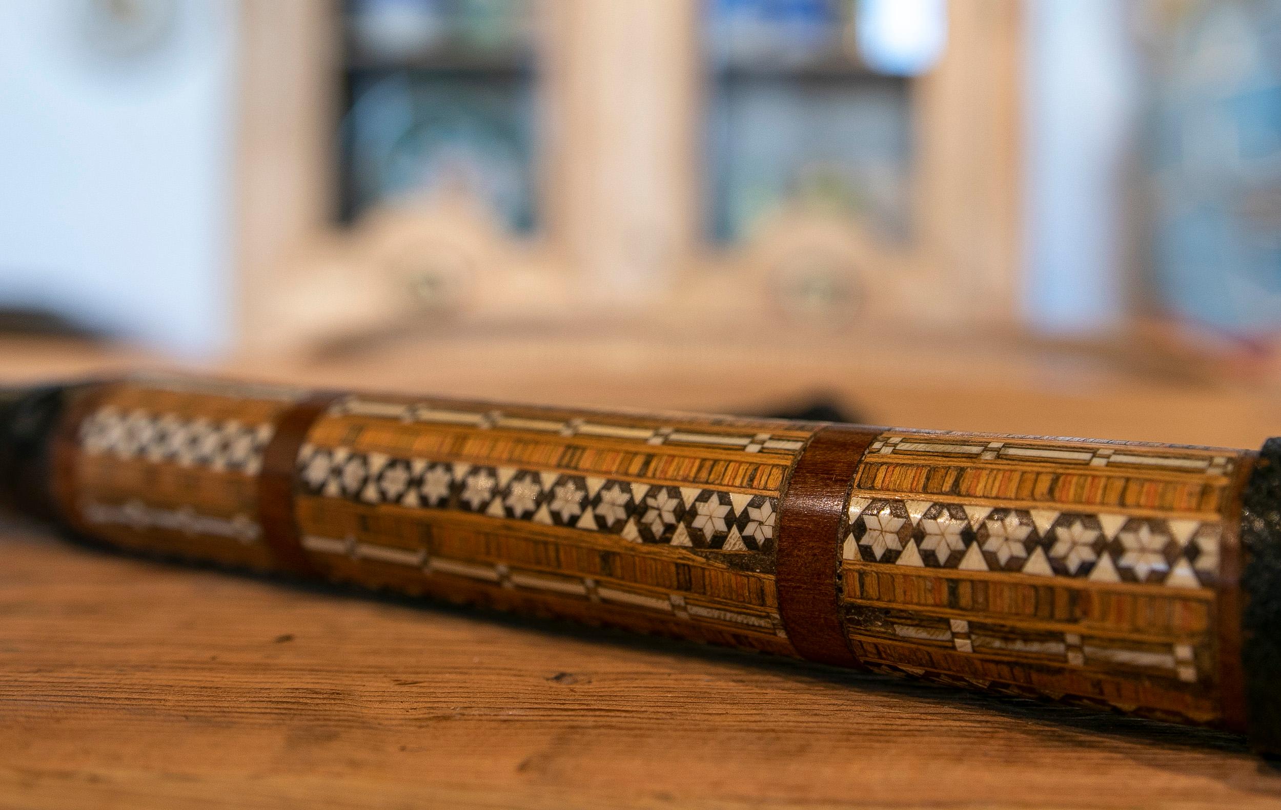 Inlay 1970s Oriental Horsewhip of Leather and Marquetry  For Sale