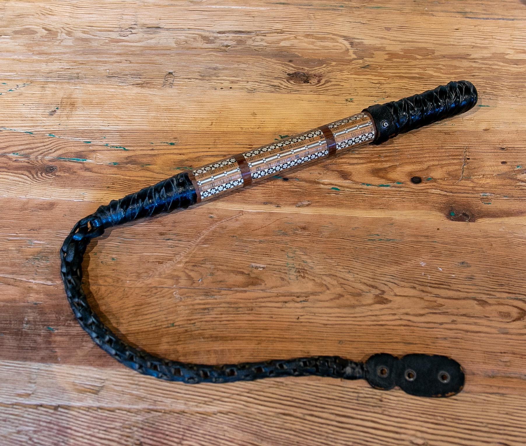1970s Oriental Horsewhip of Leather and Marquetry  For Sale 1