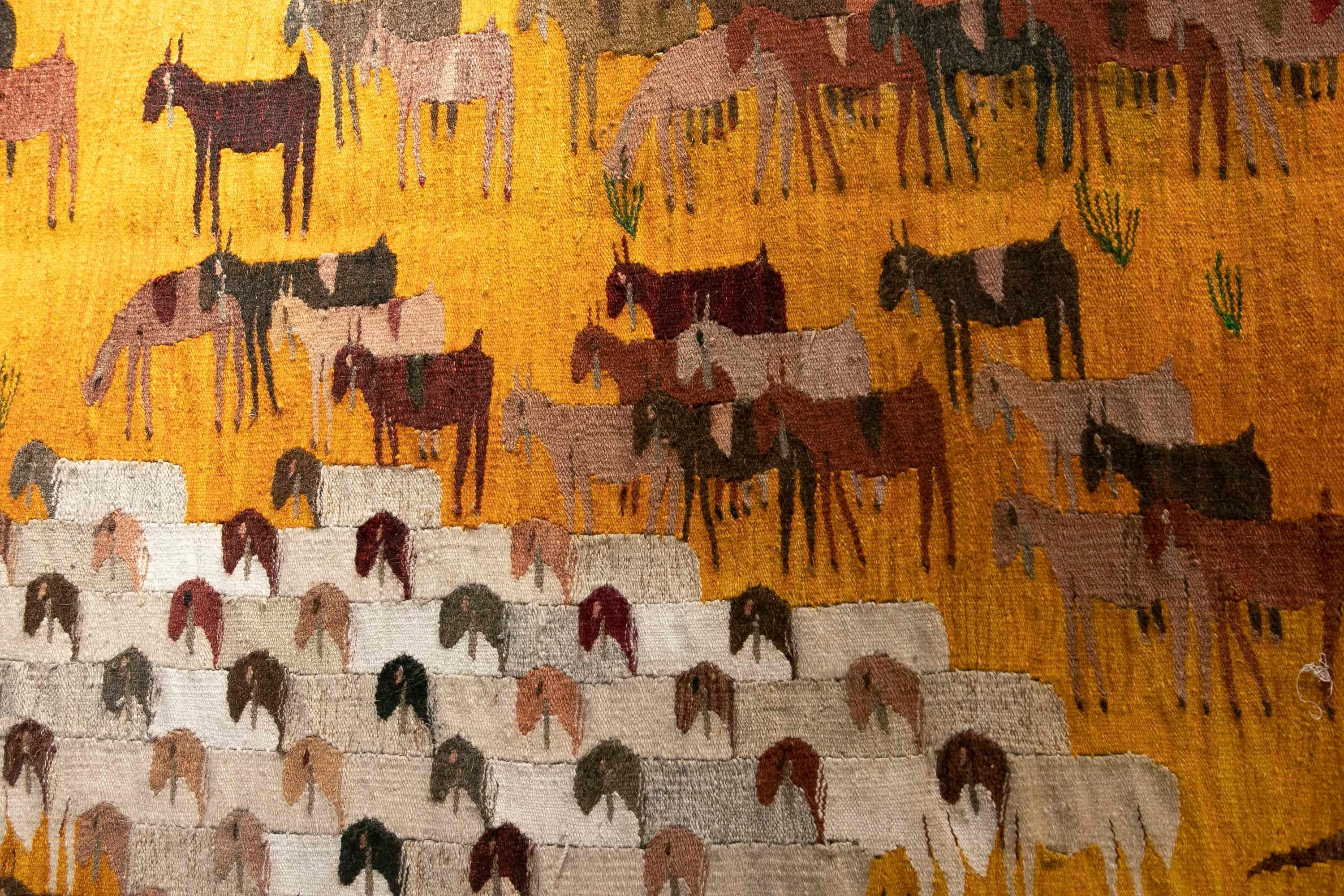 Handgefertigter Wandteppich im orientalischen Stil der 1970er Jahre mit einem Hirten mit seinen Tieren  6