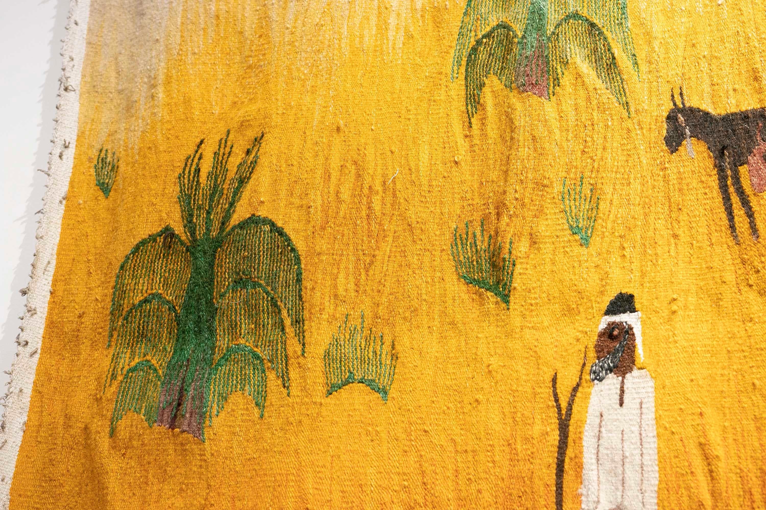 Handgefertigter Wandteppich im orientalischen Stil der 1970er Jahre mit einem Hirten mit seinen Tieren  9