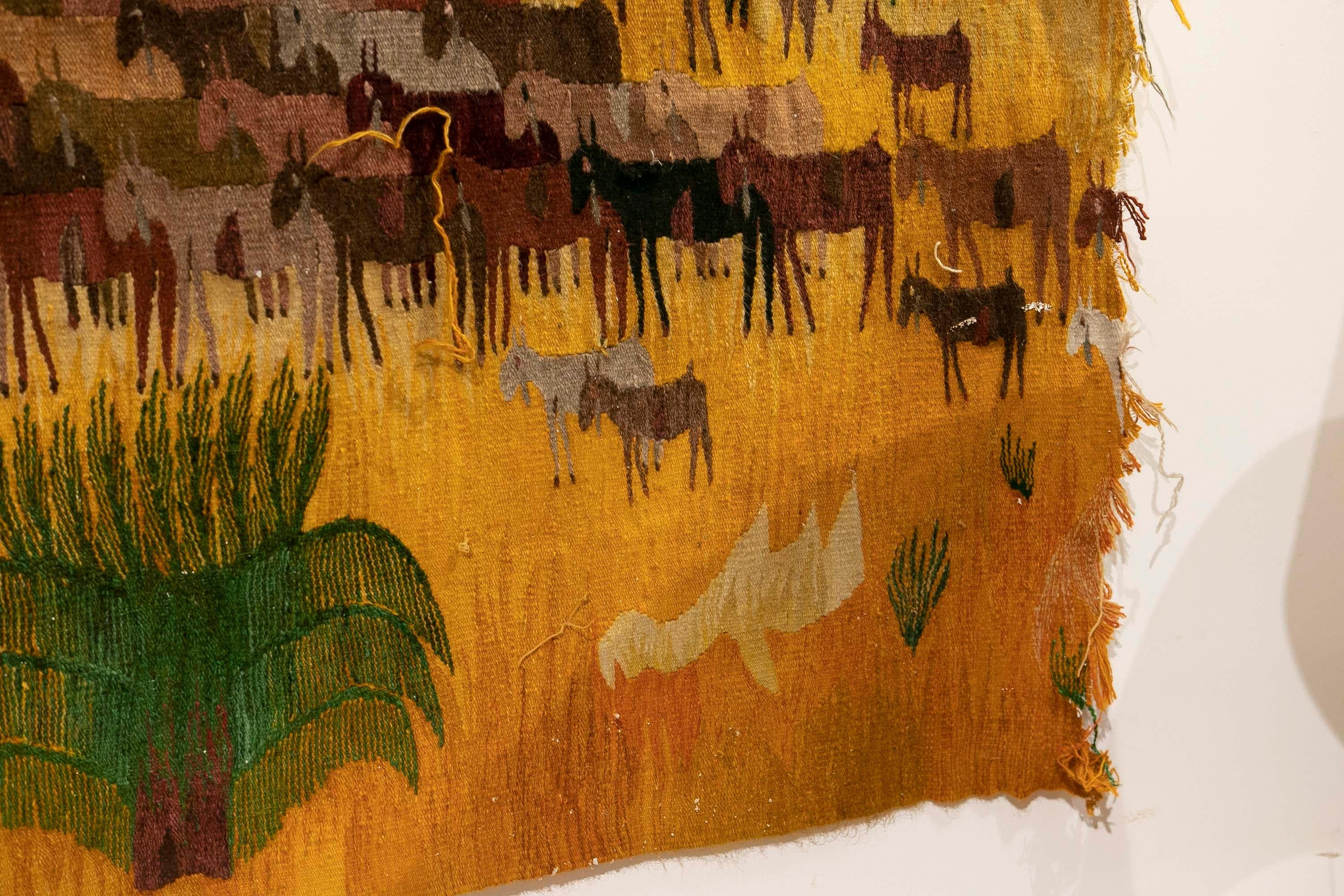 Handgefertigter Wandteppich im orientalischen Stil der 1970er Jahre mit einem Hirten mit seinen Tieren  15