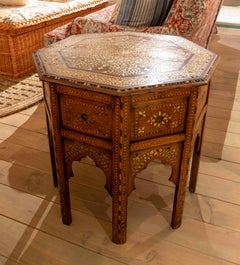 1970s Oriental Style Octagonal Table with Brass Marquetry