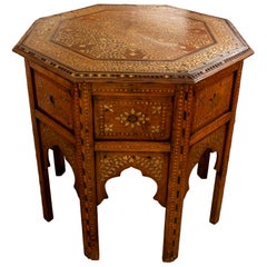 1970s Oriental Style Octagonal Table with Brass Marquetry