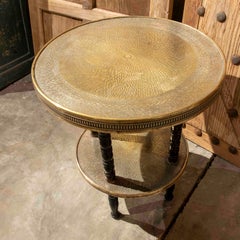 1970s Oriental Style Side Table in Repoussé Brass and Dark Wood