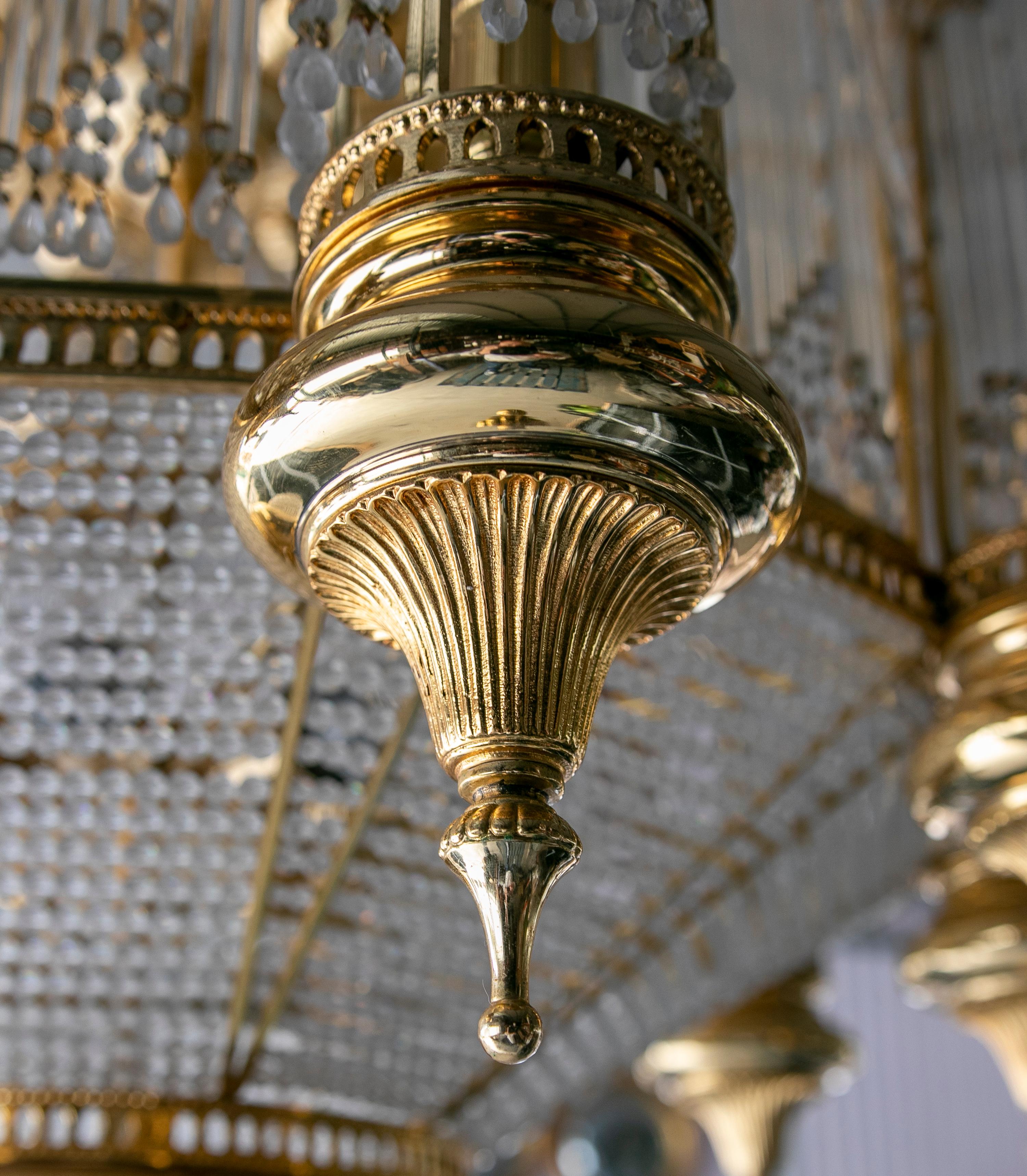 1970s Orientalist Style Ceiling Lamp in Gilded Brass and Crystal For Sale 4