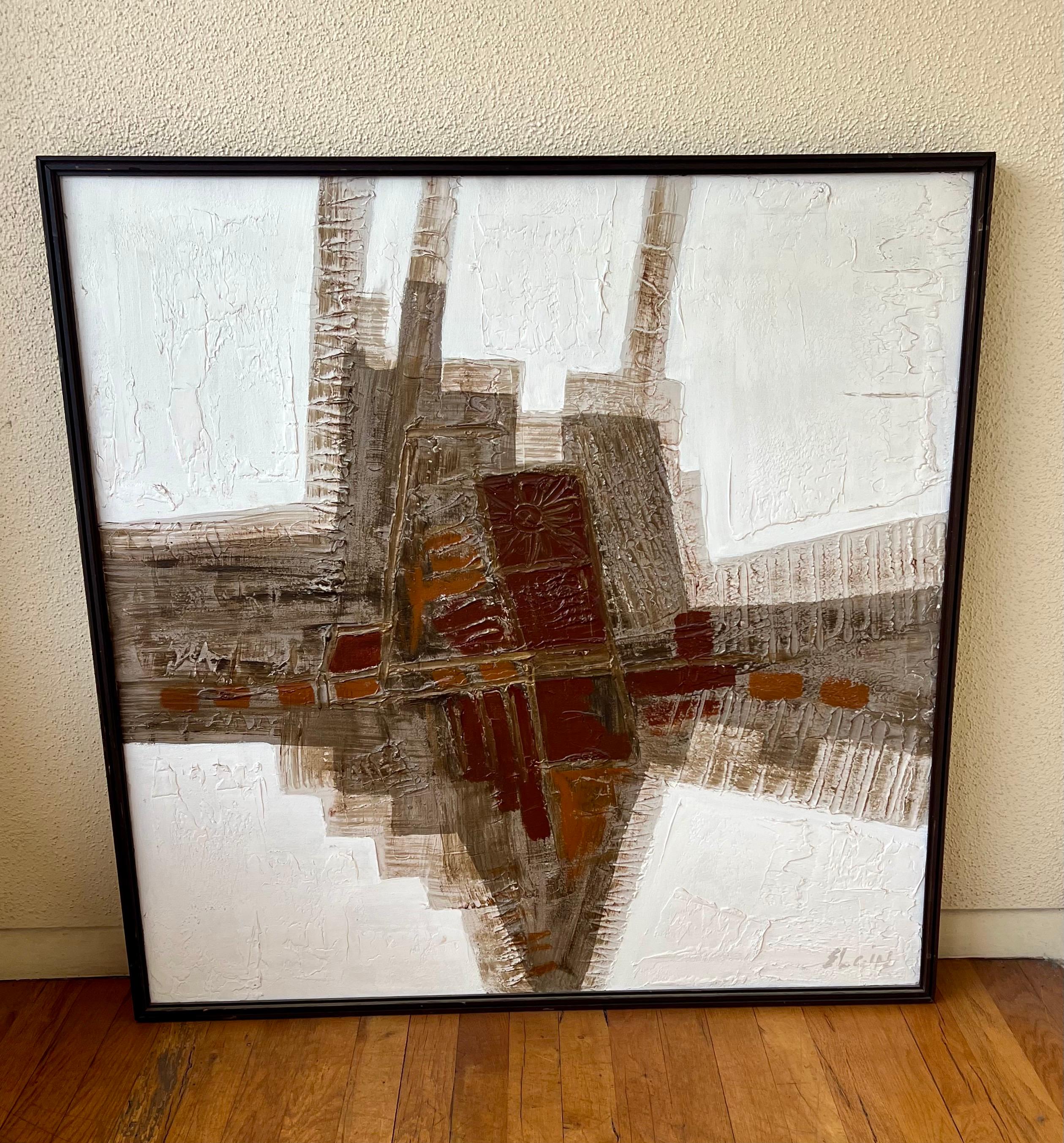 Spanish 1970's Original Abstract Oil on Canvas by Elgin Mid Century For Sale