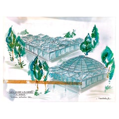 1970s Original Architectural Drawing of an Indoor Swimming Pool for Sheikh Youss