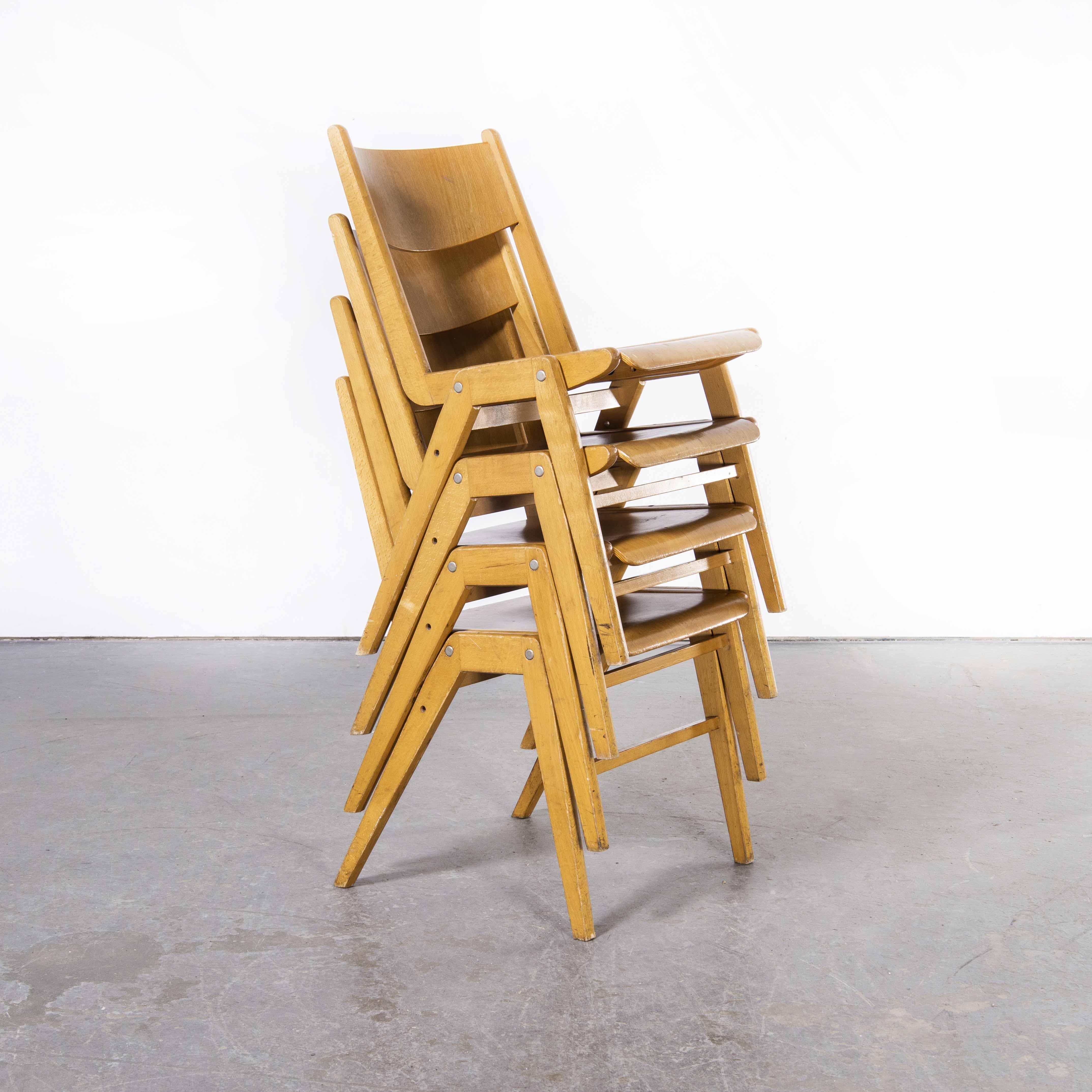 Beech 1970's Original Casala Stacking Dining Chair, Set of Four