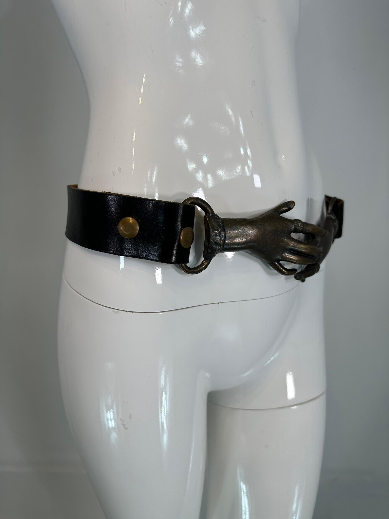 1970s Original Casting Victorian Inspired Clasping Hands Belt & Buckle W/Rings 5