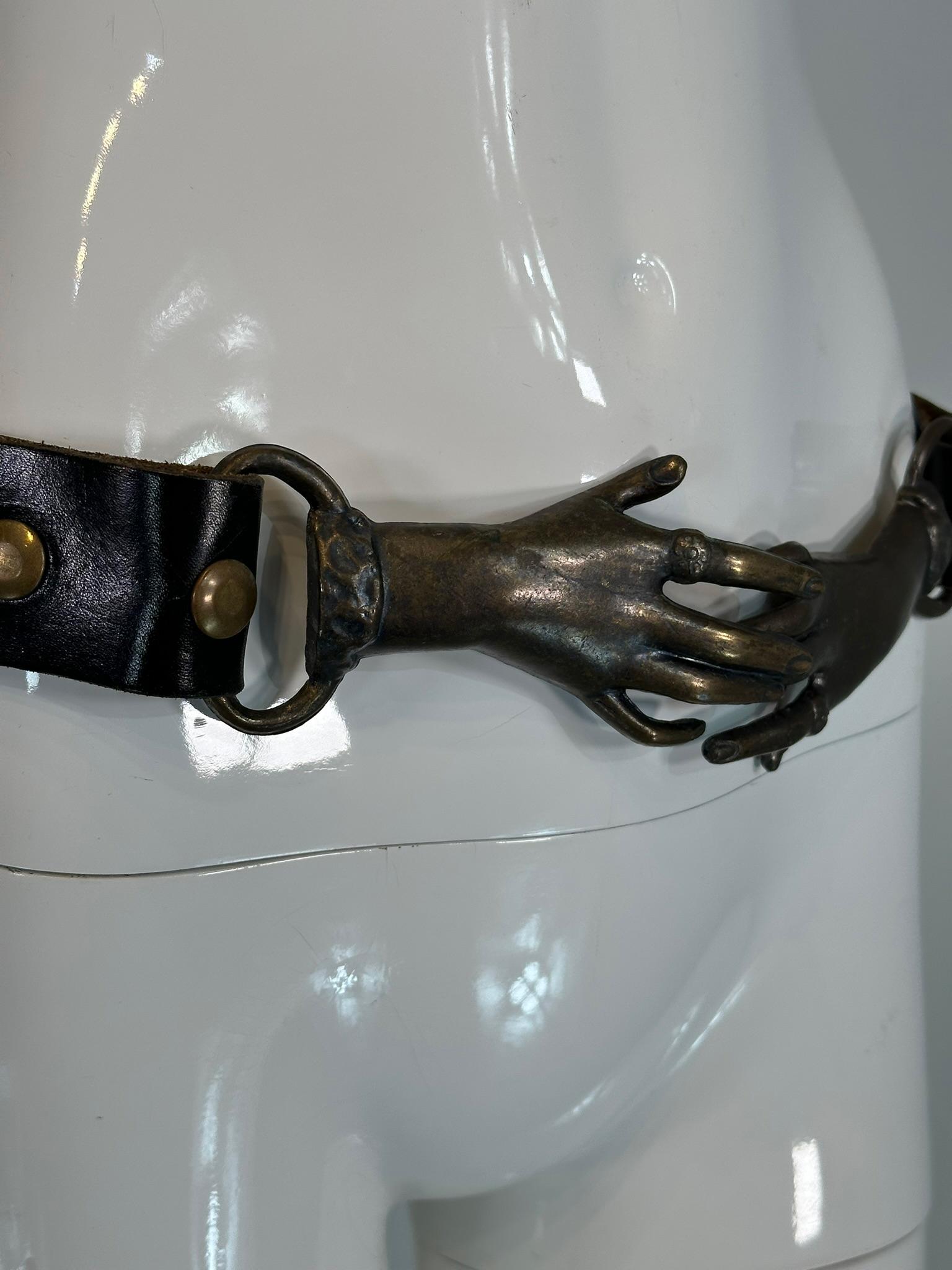 1970s Original Casting Victorian Inspired Clasping Hands Belt & Buckle W/Rings 10