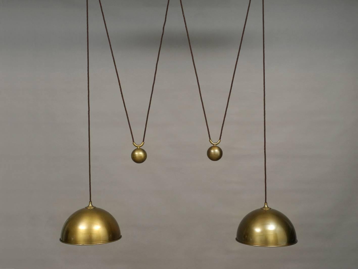 Minimalist 1970s Original Florian Schulz Posa Brass Double Drawbar Ceiling Lamp