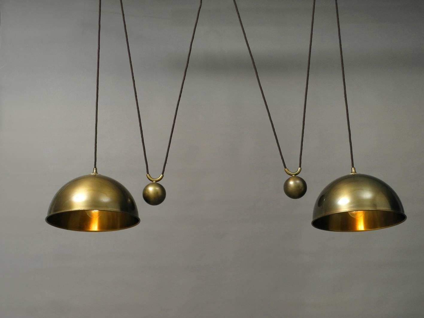 German 1970s Original Florian Schulz Posa Brass Double Drawbar Ceiling Lamp