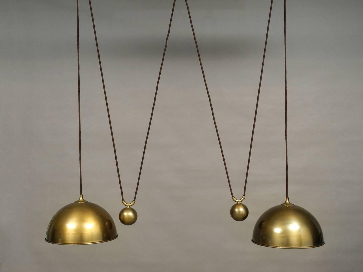 1970s Original Florian Schulz Posa Brass Double Drawbar Ceiling Lamp In Good Condition In München, DE